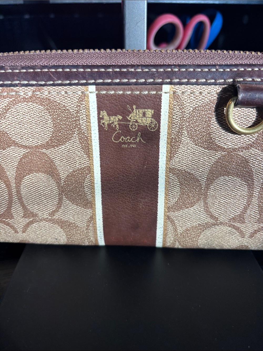 Coach Brown Signature heritage, stripe, accordion zip wallet - Picture 3 of 16